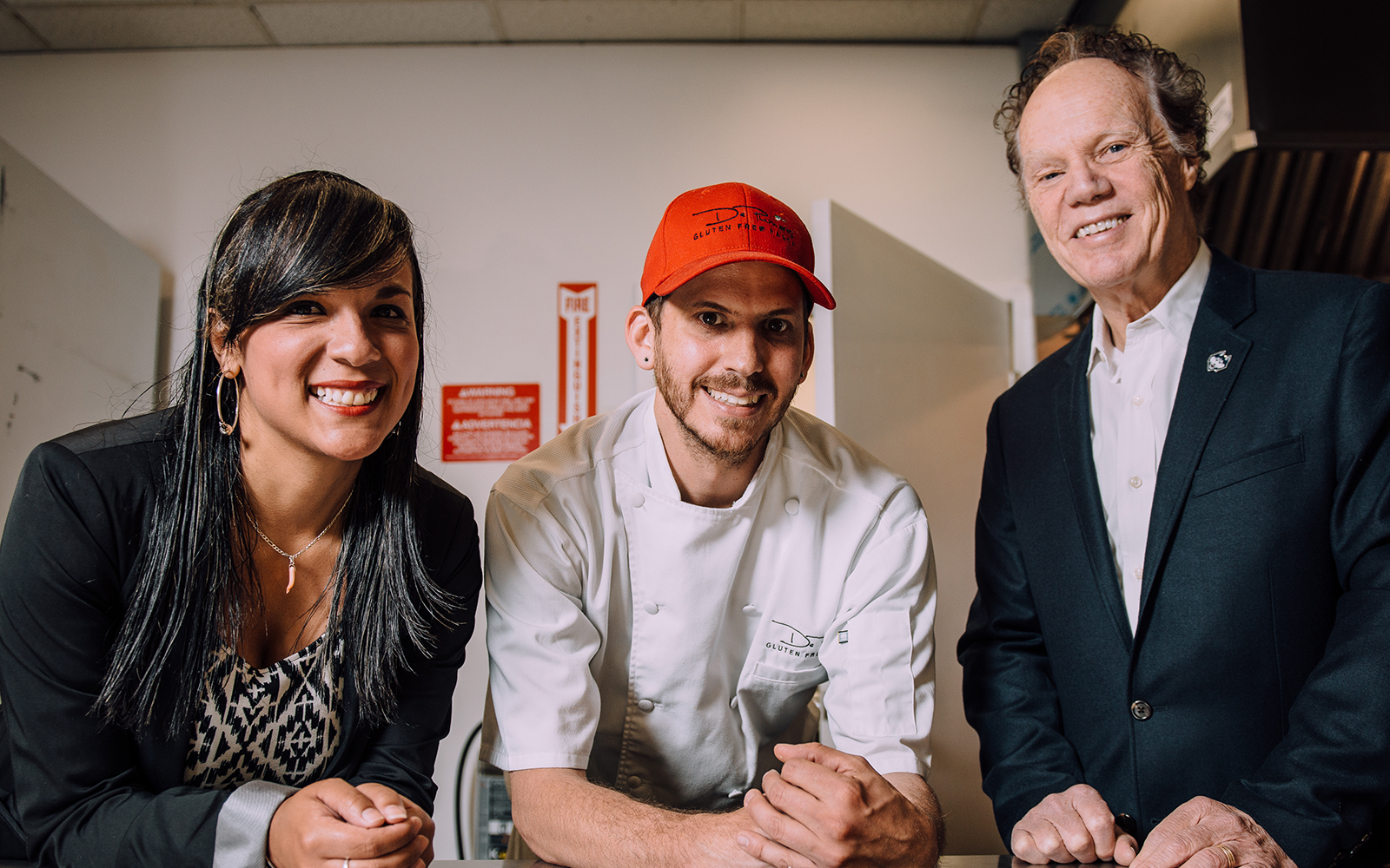 Shirley Tarabochia '17 MBA, business owner John DePuma of DePuma Pasta, and Professor Wayne Bragg (Nathan Oldham/UConn School of Business)