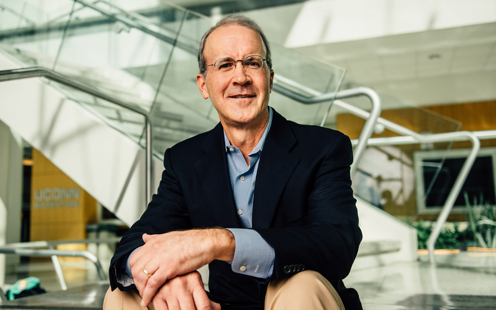 Blake Mather retired after 22 years at Goldman Sachs. Now, he is an adjunct professor and advisor to the UConn Student Managed Fund in Stamford, giving students the opportunity to gain practical experience in investment strategies. (Nathan Oldham / UConn School of Business)