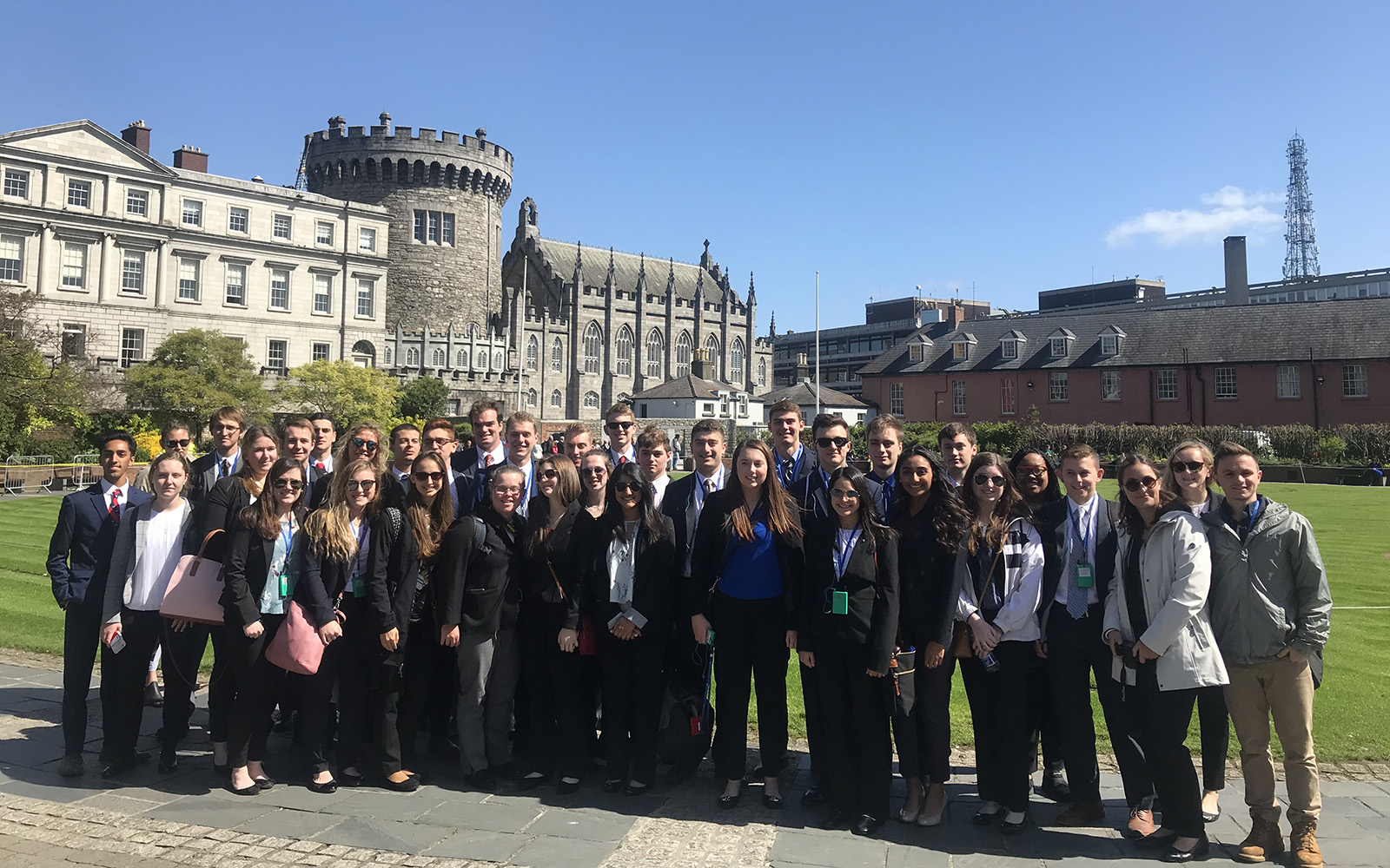 Alumnus Mike Koppel and his family have given a second, generous gift to the School of Business to support international business-immersion travel for students in the BCLC. Pictured above, UConn students stopped for a photo in front of Dublin Castle, after leaving Ireland’s Squarespace marketing company during the May 2018 trip. (Courtesy of BCLC)