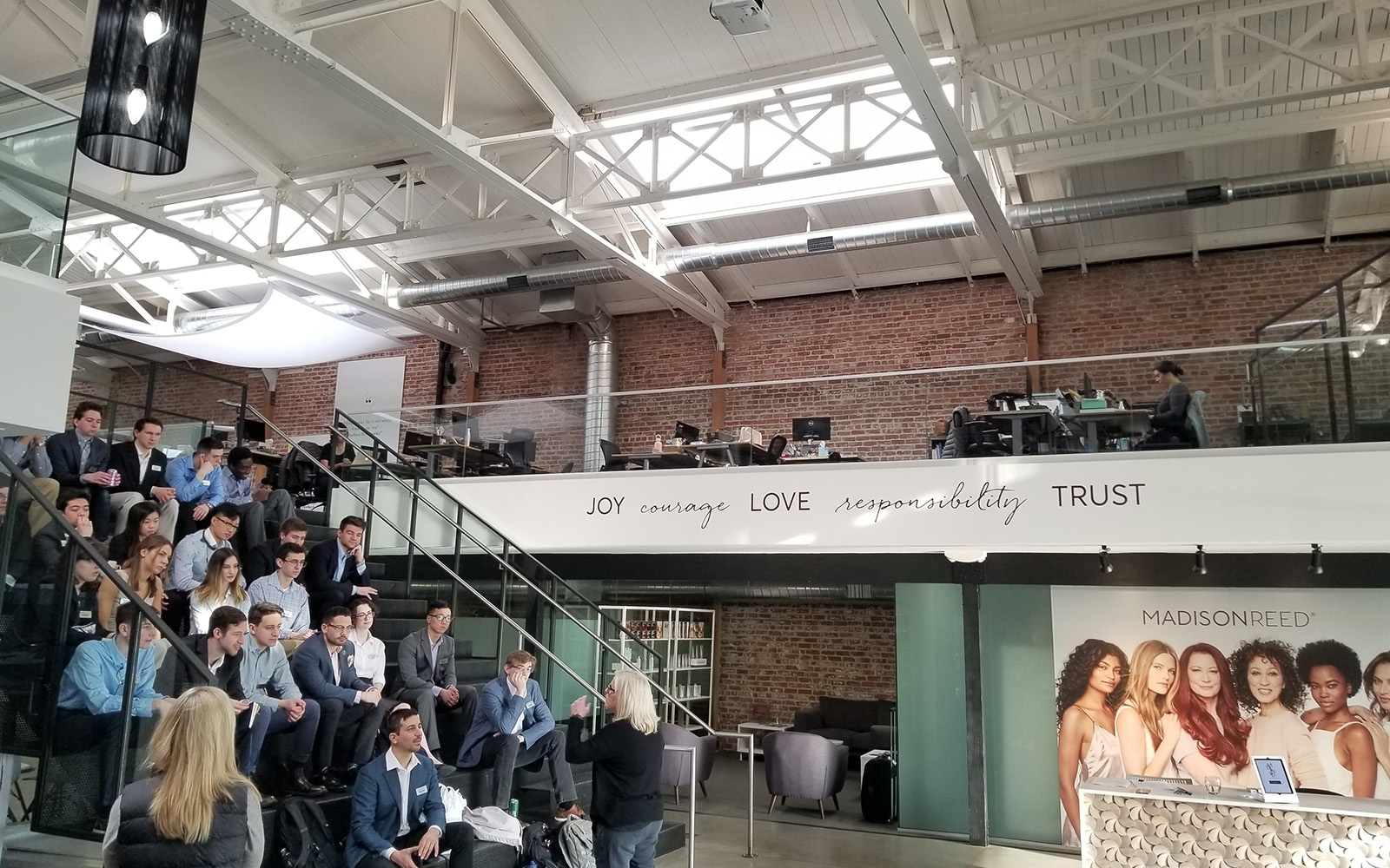 Madison Reed home hair color founder and CEO Amy Errett '79 (CLAS) welcomes UConn students during their trip to Silicon Valley. (Submitted Photo)