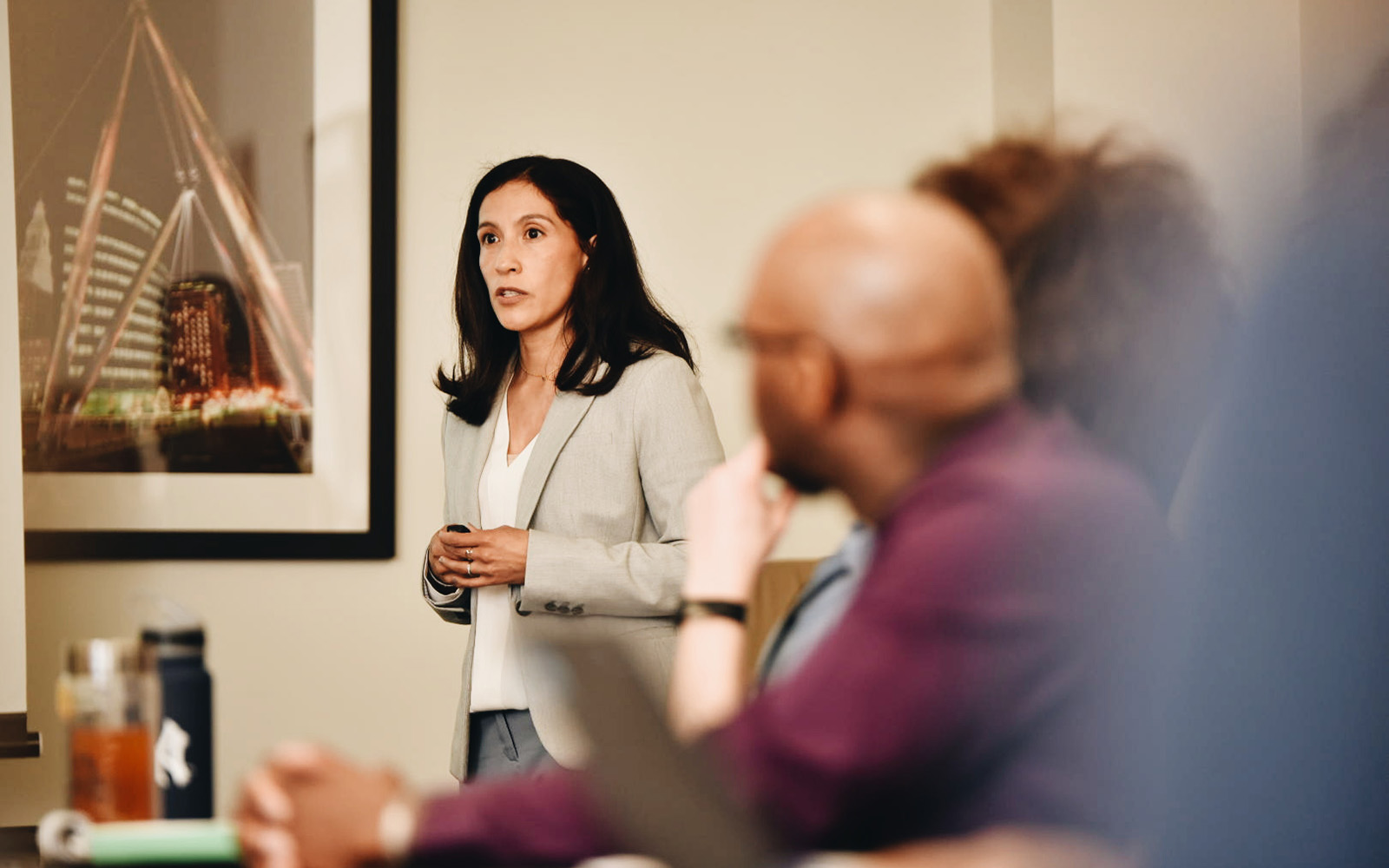 Pictured above, Yuly Susaya from UConn’s MSBAPM Program.  Graduate Students from UConn’s CABA shared data analysis with Captial Community College to bolster their student retention rates. (Nathan Oldham / UConn School of Business)