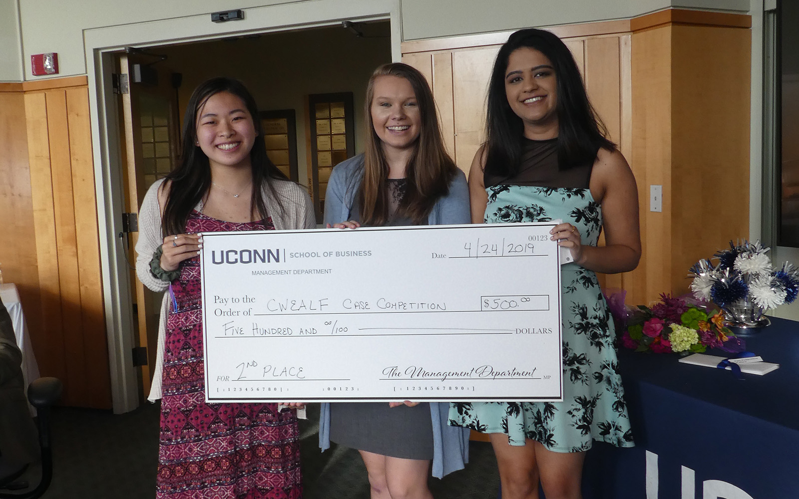 The Second Place Team in the CWEALF Case Competition. Left to right, Jody Kung, Jessica Weaver, and Swathy Shriram. (Contributed Photo)