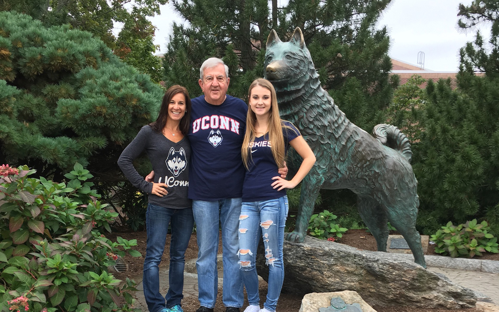 The Fochi family has a long and proud connection to the University of Connecticut because they believe it provides a great education for the money. Pictured above is alumnus Bill Fochi ’63 with his daughter, Kerry Fochi Sanders ‘93, and his granddaughter Ashley Fochi ‘19. (Contributed photo).