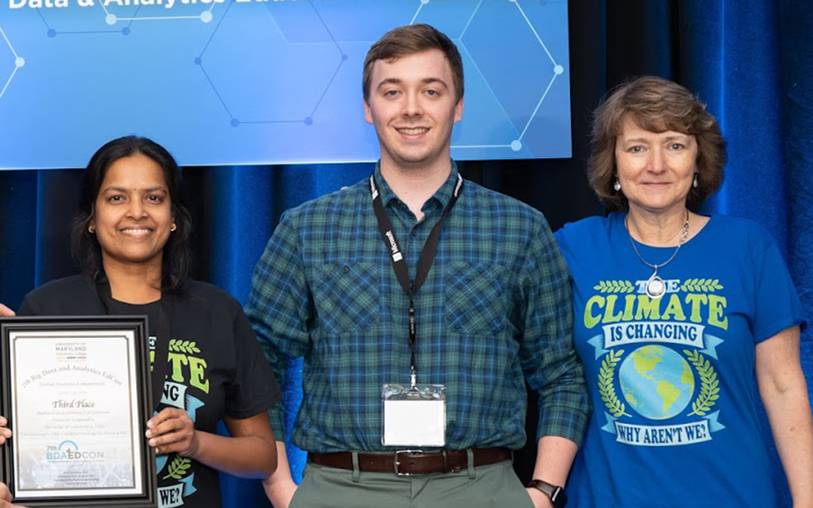 Left to right, Prasanthi Lingamallu, Carl Johnson, and Barbara Lucas Johnson accept the 3rd place award in the International Big Data & Analytics Education Conference (Contributed Photo)