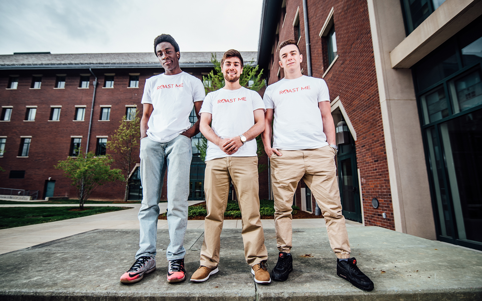From left, Kwame "Ato'' Eyiah, Ben Morneault and Chris Mueller, alumni from the Class of 2019, are launching their new Roast Me game.(Nathan Oldham / UConn School of Business)