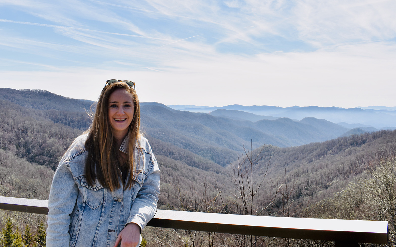 Michelle Wax '12 (BUS) poses for a photo in front of the Great Smoky Mountains in Tennessee. (Contributed Photo)