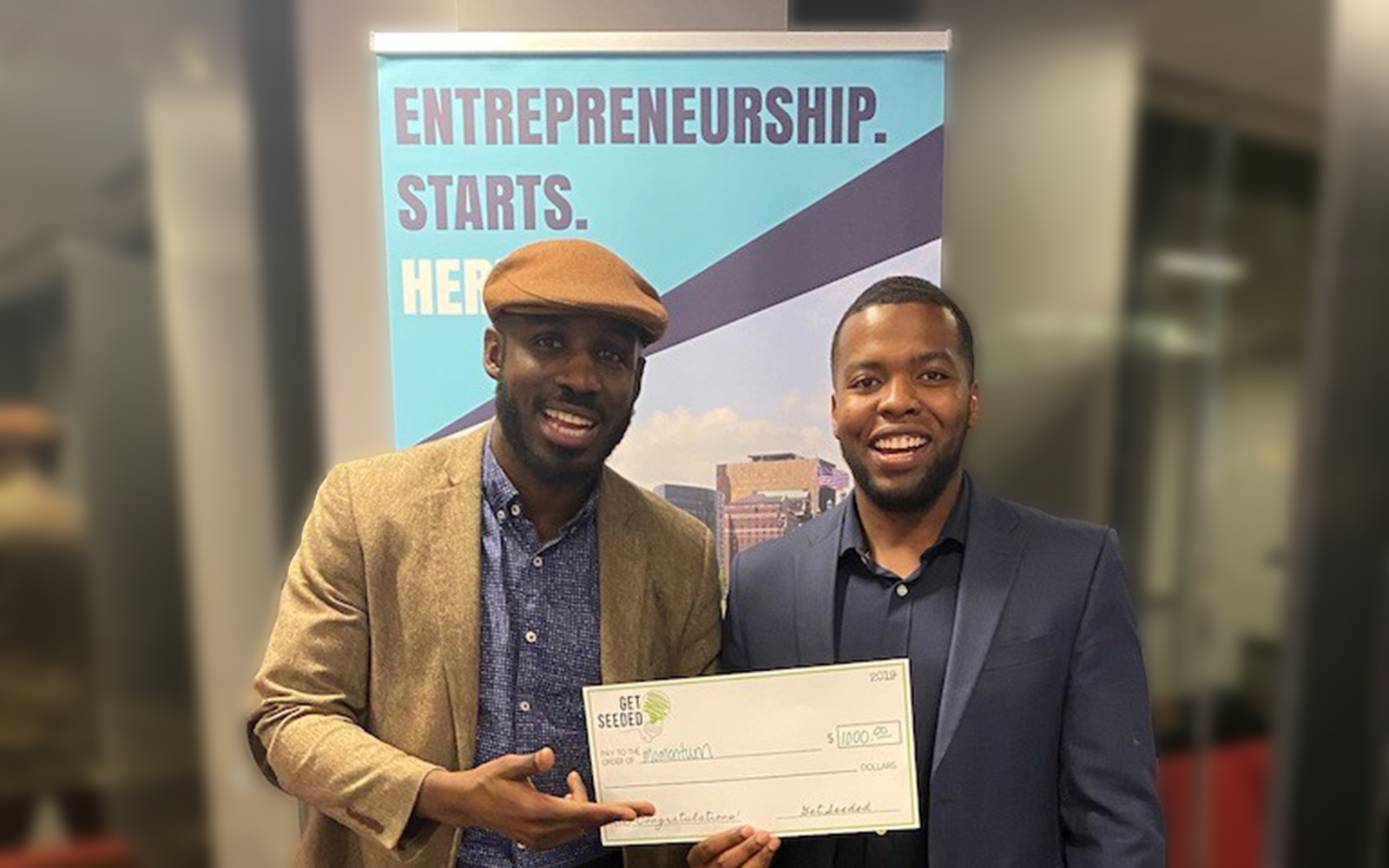 Janoye Williams, stands with his business partner Chiziterem Uwaga. Their startup Junity will be competing in the Wolff New Venture competition this year. (Contributed Photo)