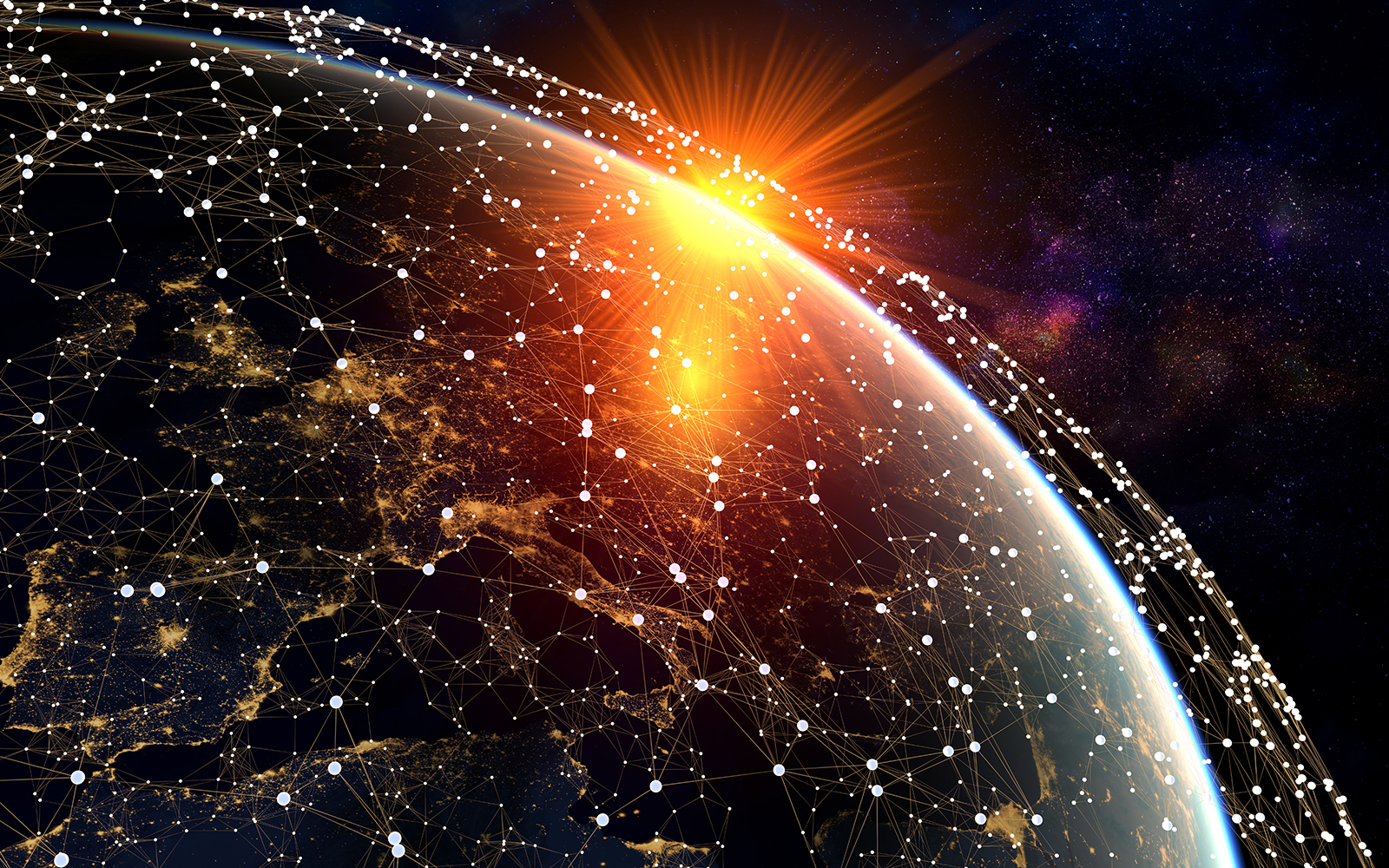 Network and data exchange over planet earth in space .3D rendering .Elements of this image furnished by NASA