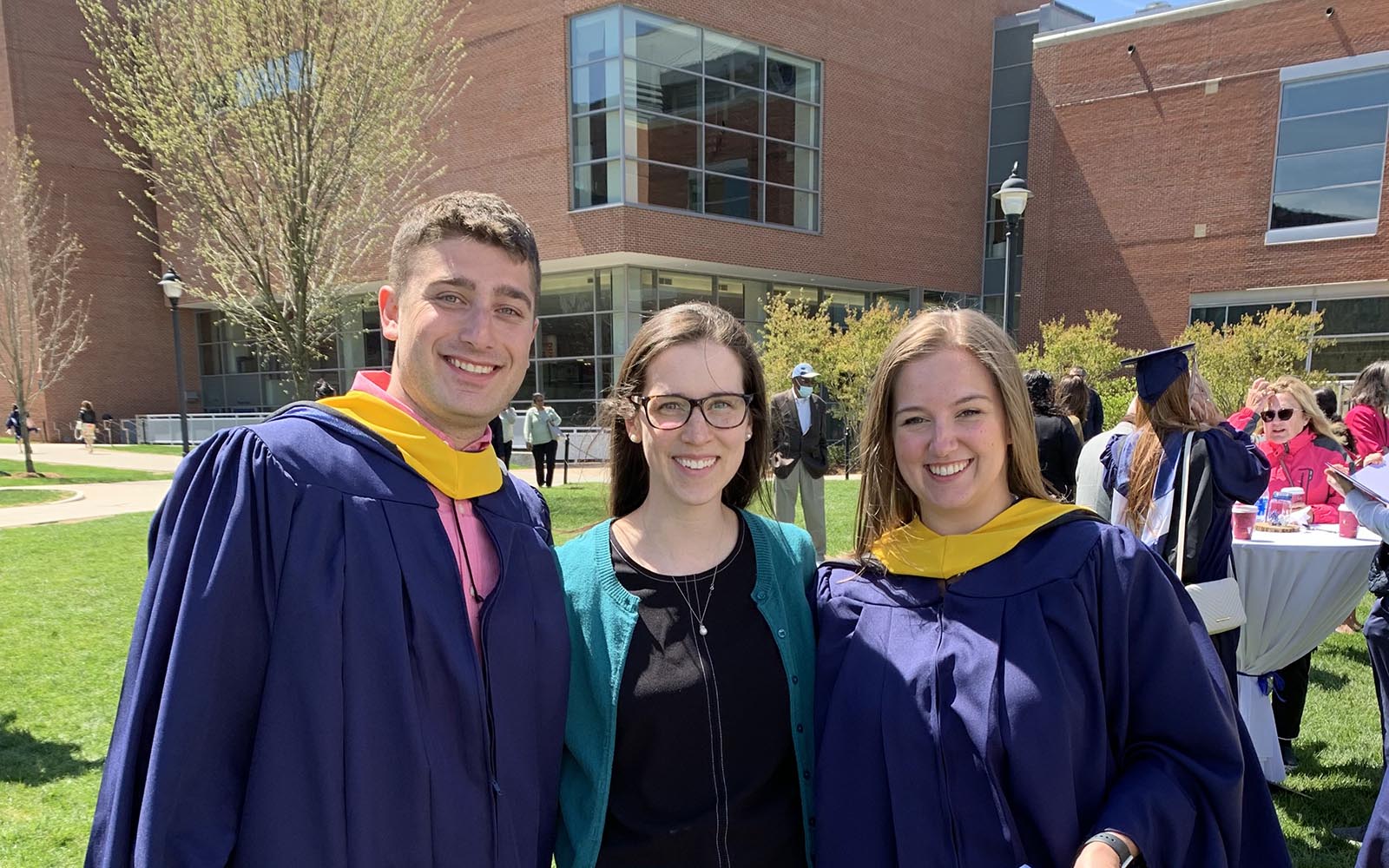 Erin Leigh (center) poses with Zachary Solomon (left) and Lily Jackson (right) as they earn their Master of Science degrees in Accounting. Erin was awarded the Career Mentor of the Year award by the Provost's Office. (Contributed Photo)