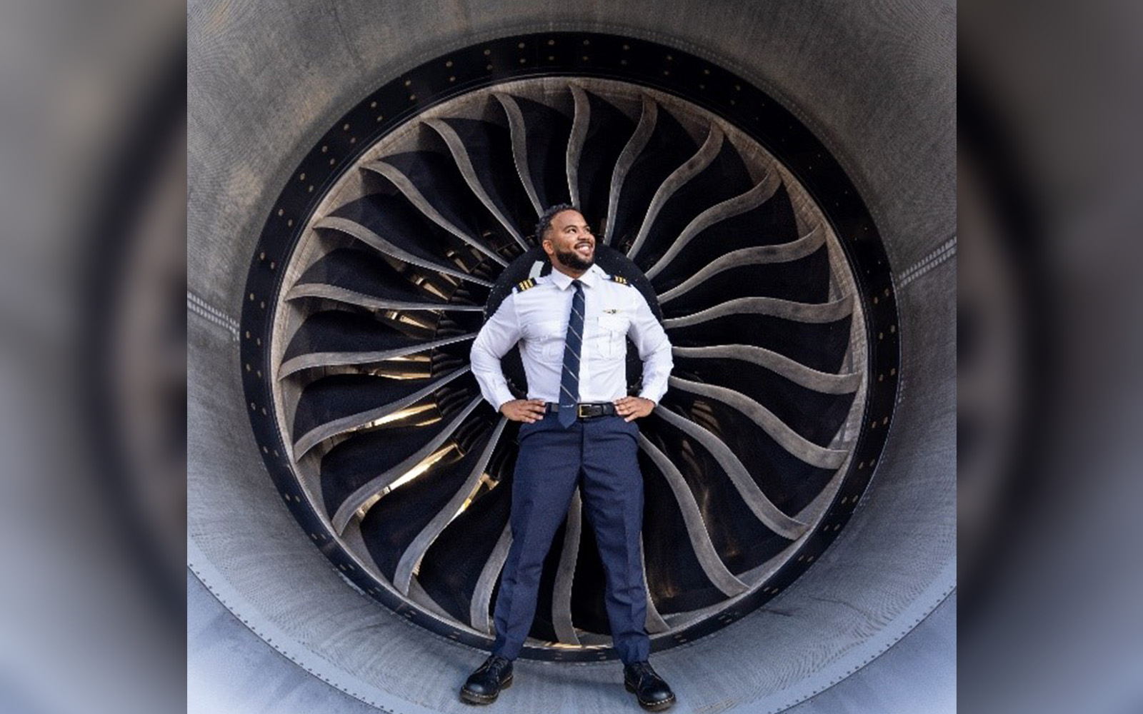 Atlas Air First Officer David Thompson stands before one of the company’s aircraft. Atlas Air recently partnered with UConn’s BAPM graduate program to analyze data for a pilot-retention program, and a second project on spare-part availability.